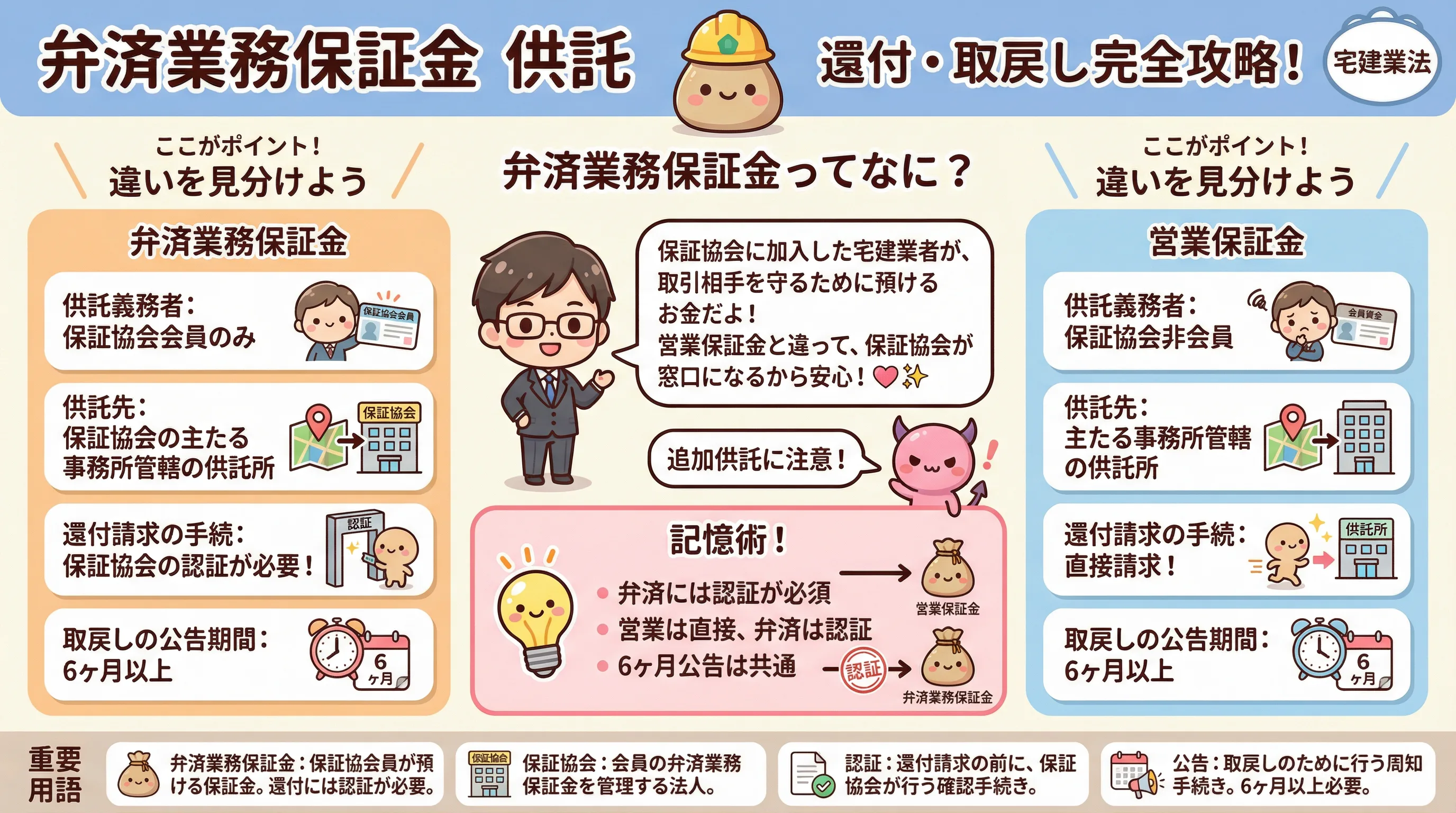 弁済業務保証金の供託方法、還付方法、取戻し方法を見ていきますのインフォグラフィック｜宅建業法